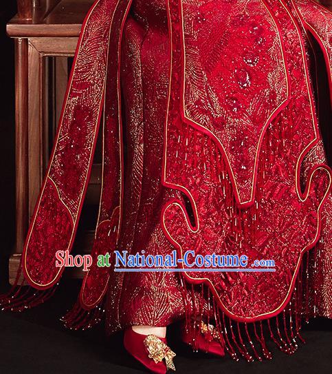 China Traditional Toast Clothing Classical Wedding Garment Costumes Red Xiuhe Suits Bride Embroidered Dress