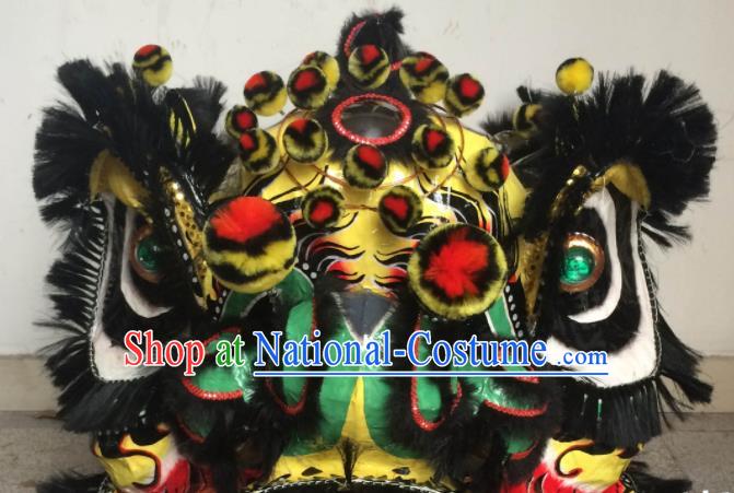 China Handmade Yellow Lion Head Southern Lion Dance Performance Black Fur Costumes Spring Festival Lion Dancing Competition Uniforms