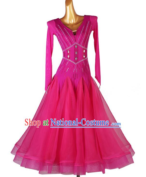 Professional International Dance Competition Costume Women Ballroom Dancing Clothing Waltz Dance Rosy Dress Modern Dance Apparel