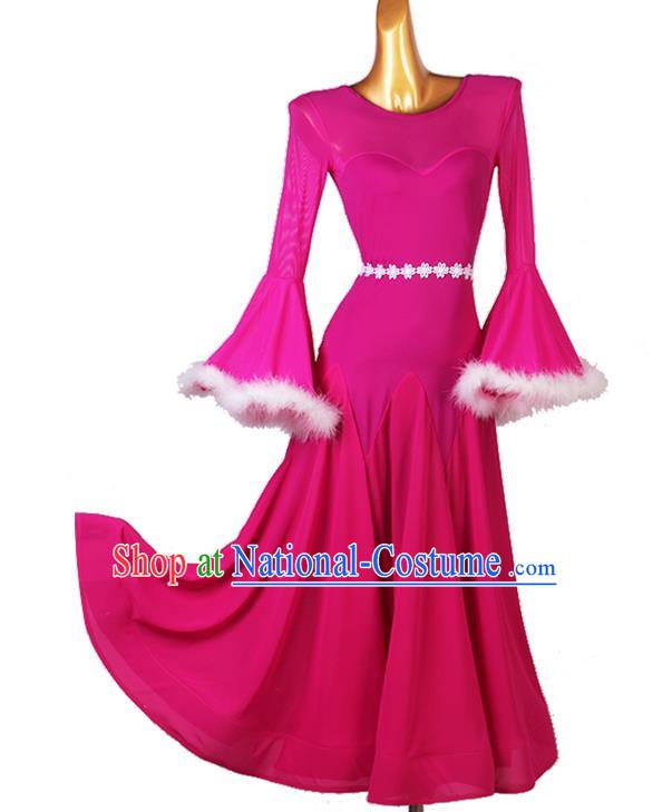 Professional Modern Dance Apparel International Dance Competition Costume Women Ballroom Dancing Clothing Waltz Dance Rosy Dress