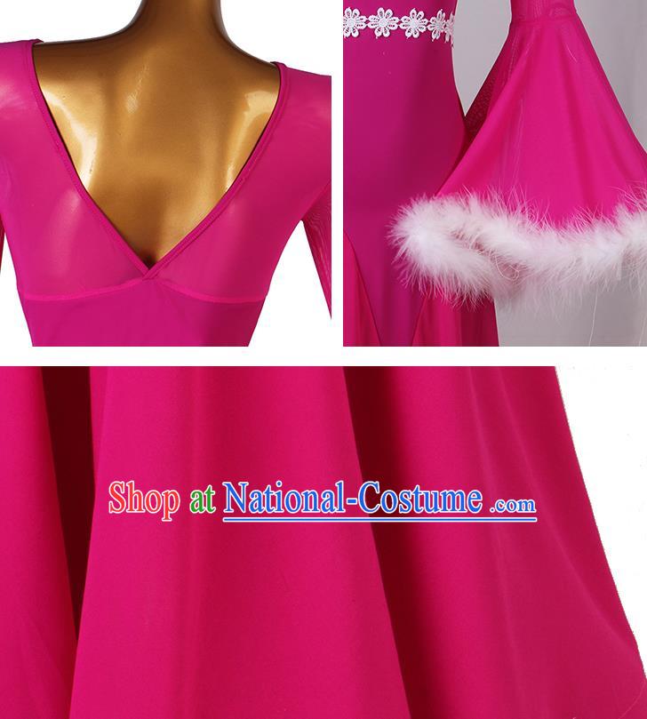 Professional Modern Dance Apparel International Dance Competition Costume Women Ballroom Dancing Clothing Waltz Dance Rosy Dress