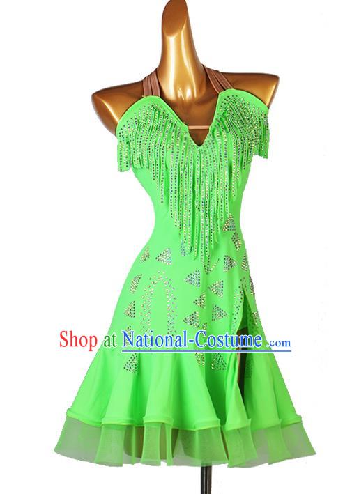 Professional Latin Dance Green Dress Ballroom Dancing Fashion Jitterbug Dance Competition Costume Women Cha Cha Clothing