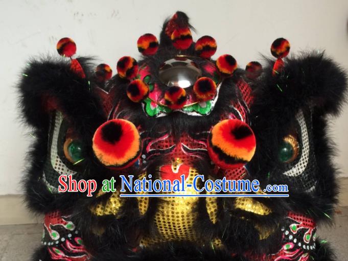 China Spring Festival Lion Dancing Performance Uniforms Handmade Black Fur Lion Head Southern Lion Dance Competition Costumes