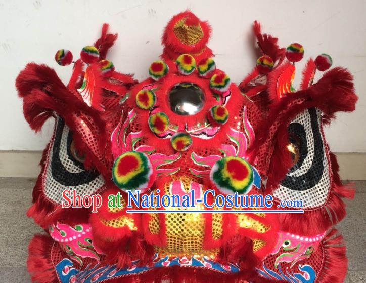 China Southern Lion Dance Competition Costumes Spring Festival Lion Dancing Performance Uniforms Handmade Red Fur Lion Head