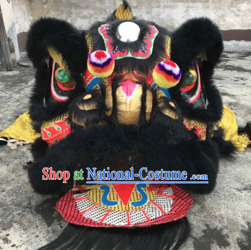 China Handmade Black Fur Lion Head Southern Lion Dance Competition Uniforms Spring Festival Lion Dancing Performance Costumes