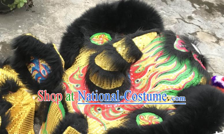 China Handmade Black Fur Lion Head Southern Lion Dance Competition Uniforms Spring Festival Lion Dancing Performance Costumes