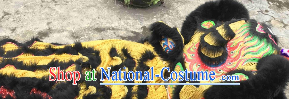 China Handmade Black Fur Lion Head Southern Lion Dance Competition Uniforms Spring Festival Lion Dancing Performance Costumes