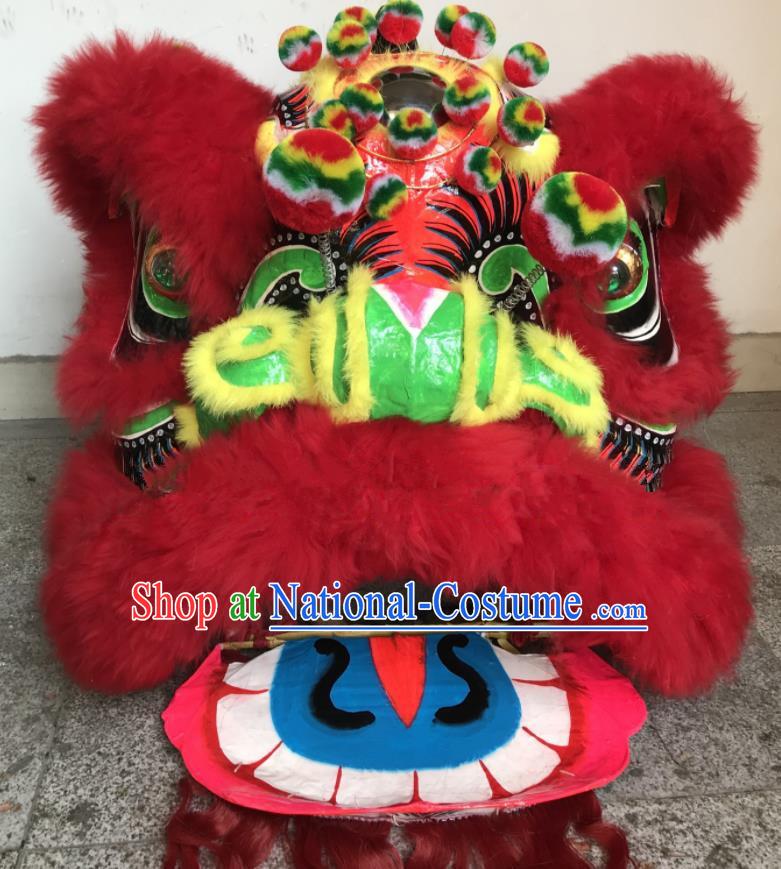 China Spring Festival Lion Dancing Performance Costumes Handmade Red Fur Lion Head Southern Lion Dance Competition Uniforms