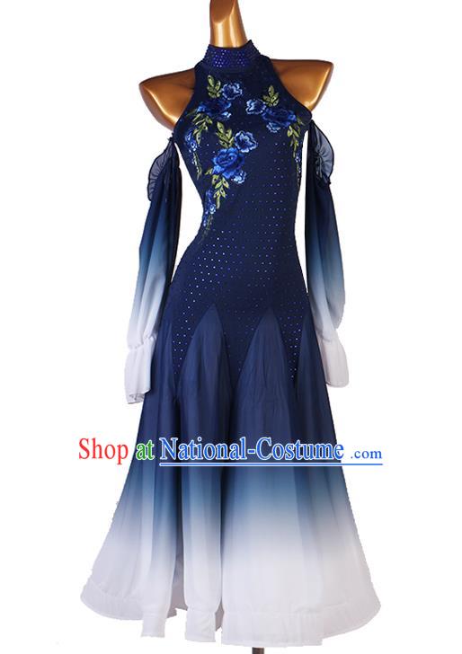 Professional Modern Dance Navy Dress Ballroom Dancing Fashion Waltz Dance Competition Costume Women International Dance Clothing