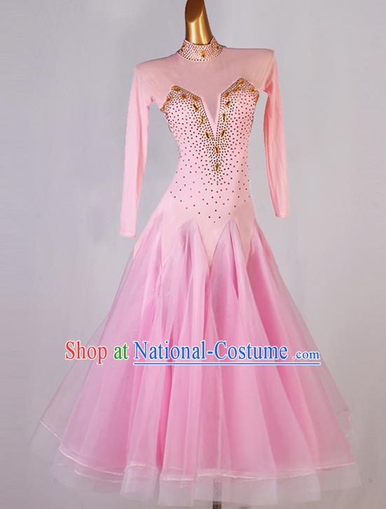 Professional Waltz Dance Competition Costume Women International Dance Clothing Modern Dance Pink Dress Ballroom Dancing Fashion