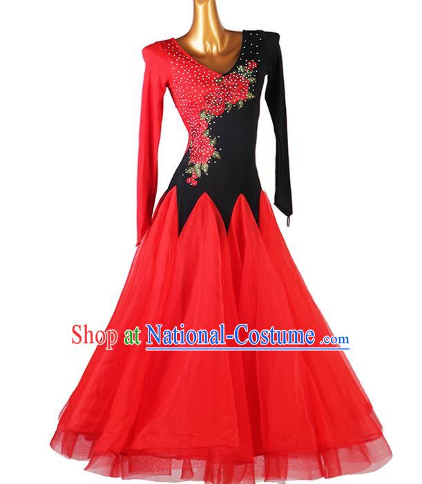 Professional Modern Dance Red Dress Ballroom Dancing Fashion Waltz Dance Costume Women International Dance Competition Clothing