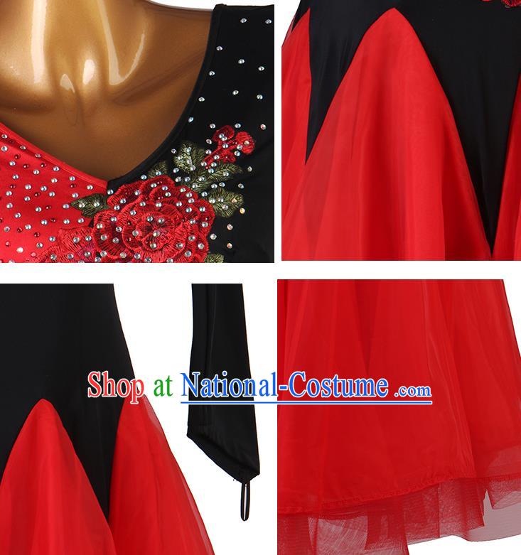 Professional Modern Dance Red Dress Ballroom Dancing Fashion Waltz Dance Costume Women International Dance Competition Clothing