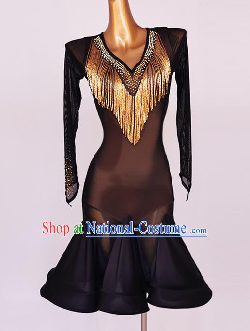 Professional Women Latin Dance Competition Clothing Modern Dance Black Dress Ballroom Dancing Fashion Cha Cha Costume