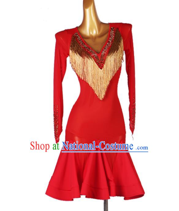 Professional Cha Cha Costume Women Latin Dance Competition Clothing Modern Dance Red Dress Ballroom Dancing Fashion