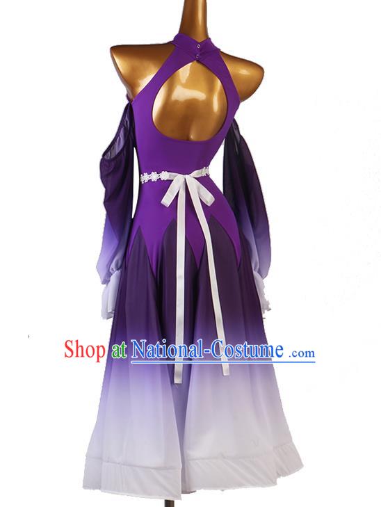 Professional Ballroom Dancing Fashion International Dance Costume Women Waltz Dance Competition Clothing Modern Dance Purple Dress