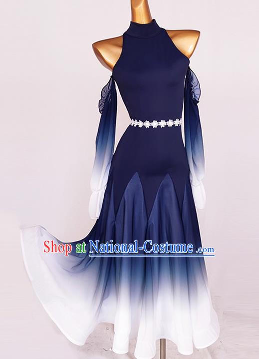 Professional Modern Dance Navy Dress Ballroom Dancing Fashion International Dance Costume Women Waltz Dance Competition Clothing