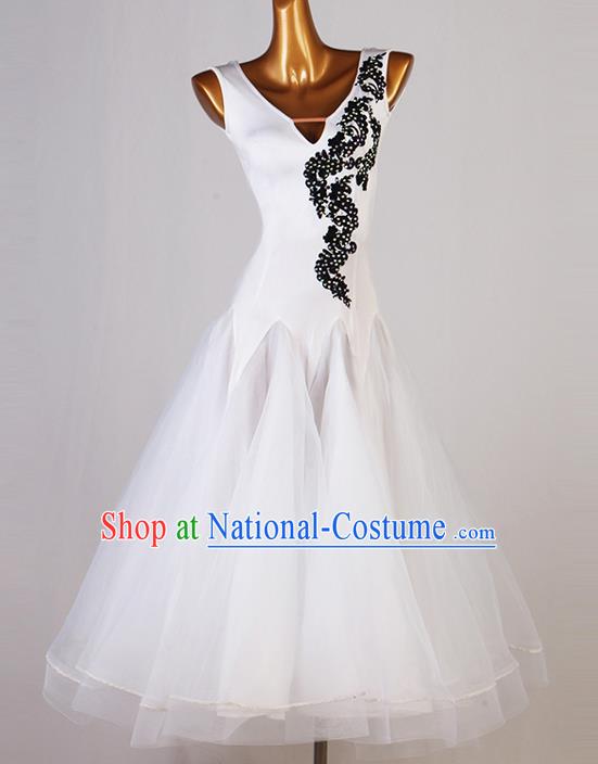 Professional Ballroom Dancing Fashion Waltz Dance Costume Women International Dance Clothing Modern Dance White Dress