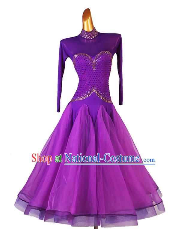 Professional Modern Dance Purple Dress Ballroom Dancing Fashion Waltz Dance Costume Women International Dance Clothing