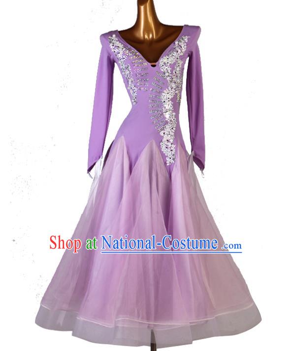 Professional Women International Dance Clothing Modern Dance Lilac Dress Ballroom Dancing Fashion Waltz Dance Costume