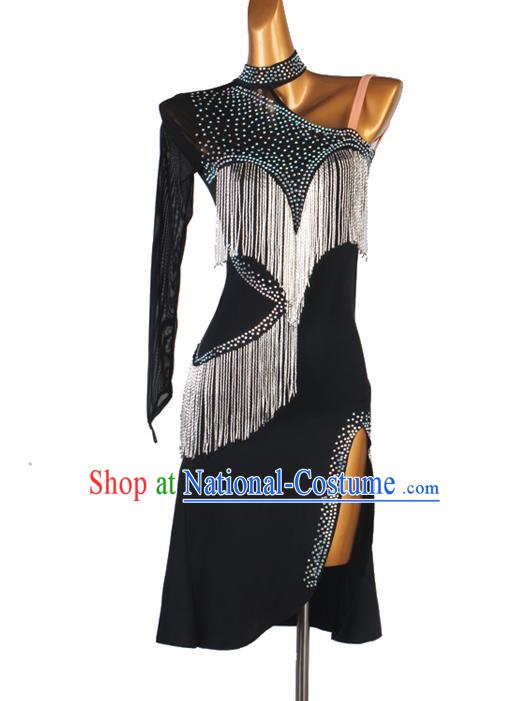 Professional Rumba Dancing Fashion Latin Dance Competition Costume Women Cha Cha Clothing Modern Dance Black Dress