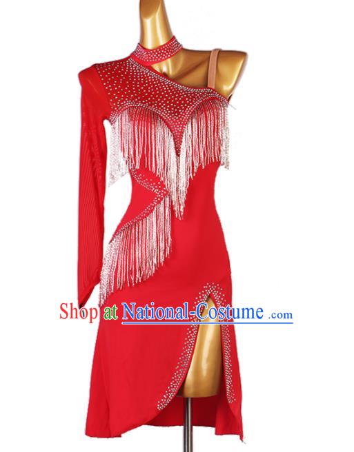 Professional Women Cha Cha Clothing Modern Dance Red Dress Rumba Dancing Fashion Latin Dance Competition Costume