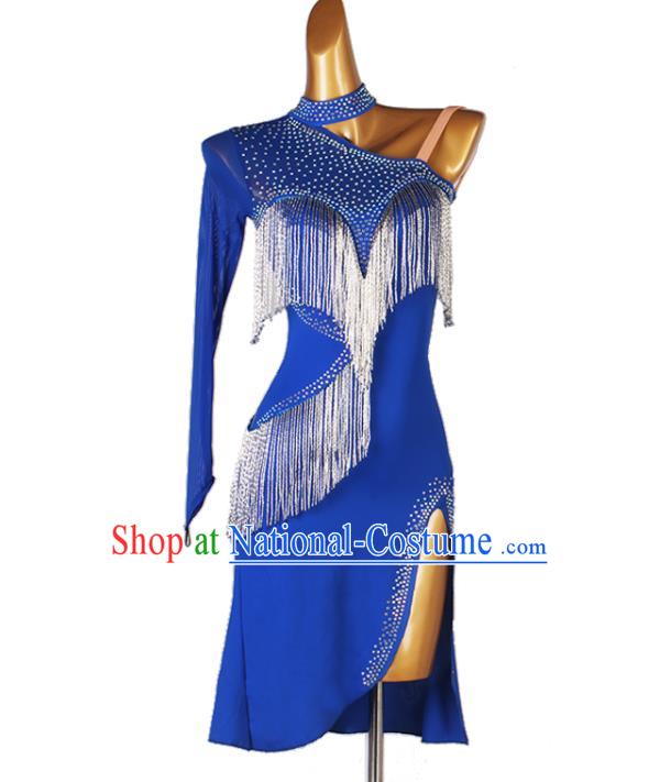 Professional Latin Dance Competition Costume Women Cha Cha Clothing Modern Dance Royalblue Dress Rumba Dancing Fashion