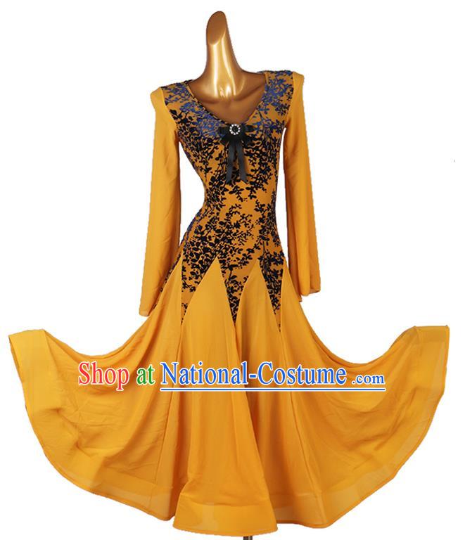 Professional International Dancing Clothing Modern Dance Yellow Dress Women Ballroom Dance Fashion Waltz Dance Costume