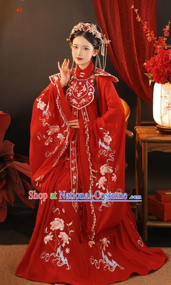 China Ming Dynasty Princess Historical Clothing Traditional Wedding Hanfu Garments Ancient Bride Embroidered Red Dress