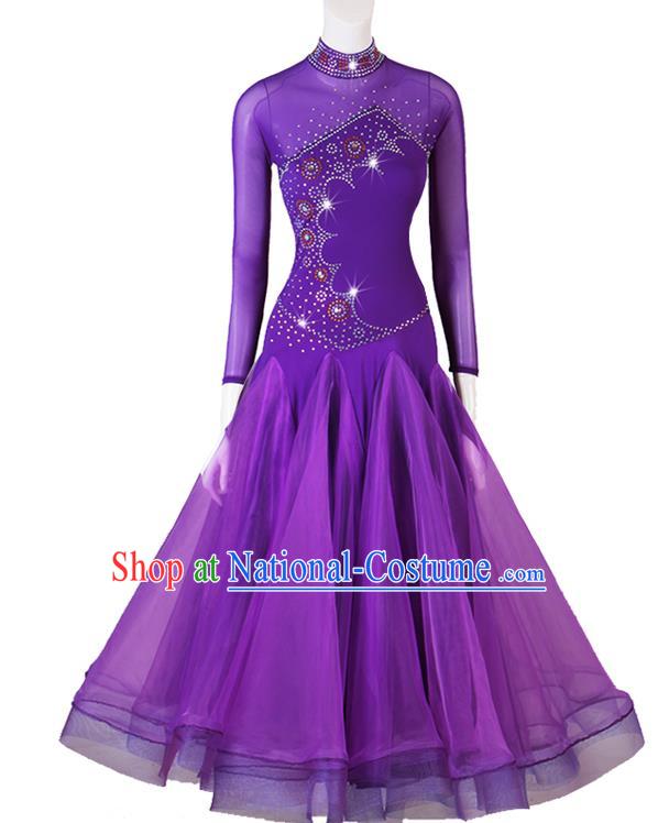 Professional Waltz Dance Costume International Dancing Competition Clothing Modern Dance Purple Dress Women Ballroom Dance Fashion