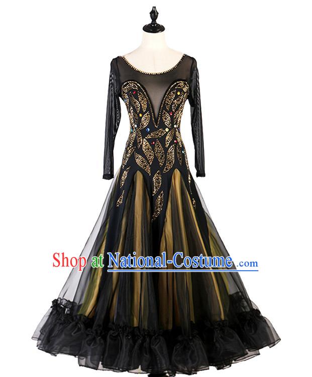 Professional Women Ballroom Dance Fashion Waltz Dance Costume International Dancing Competition Clothing Modern Dance Black Dress