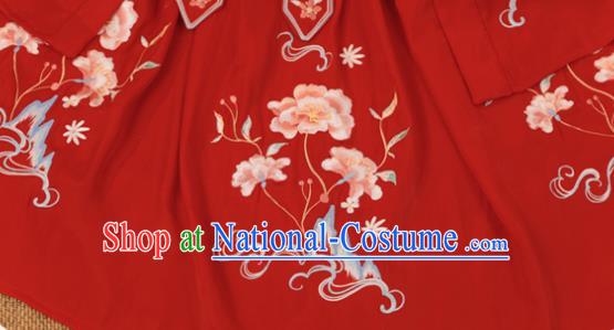 China Ming Dynasty Princess Historical Clothing Traditional Wedding Hanfu Garments Ancient Bride Embroidered Red Dress