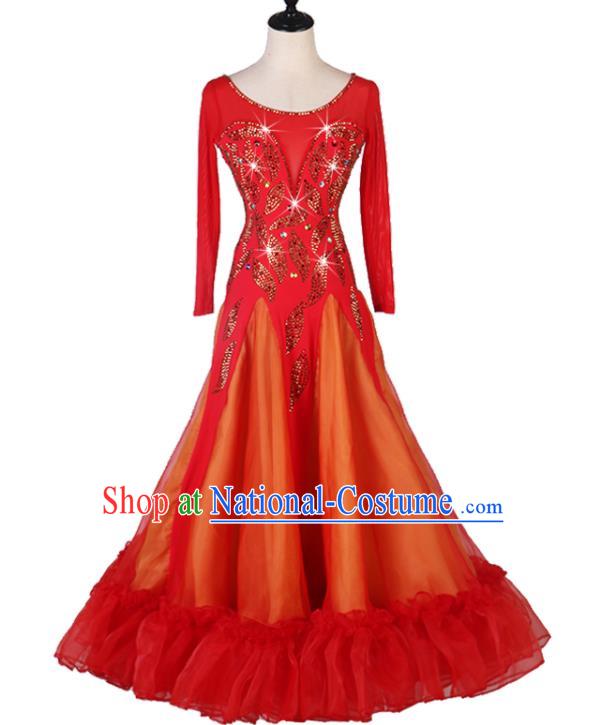 Professional Modern Dance Red Dress Women Ballroom Dance Fashion Waltz Dance Costume International Dancing Competition Clothing