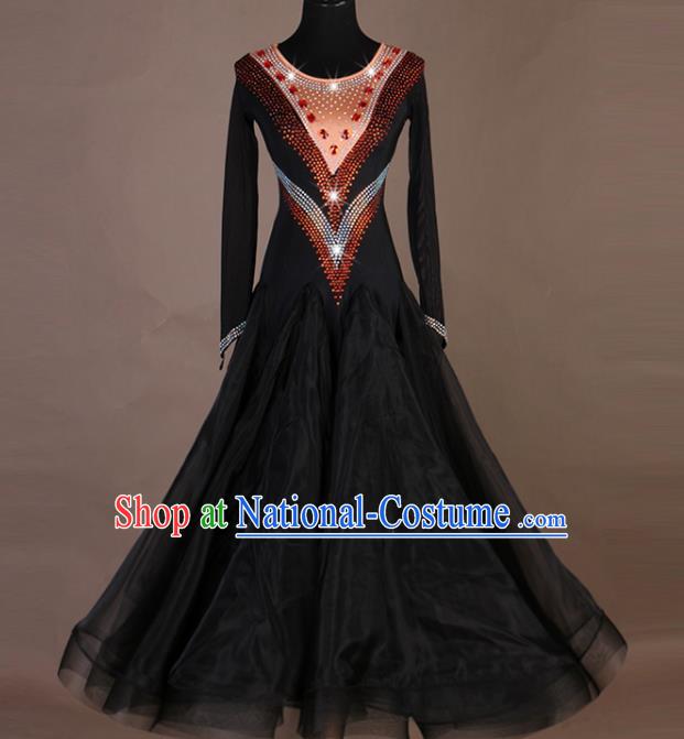 Professional International Dancing Clothing Modern Dance Fashion Women Ballroom Dance Black Dress Waltz Dance Competition Costume