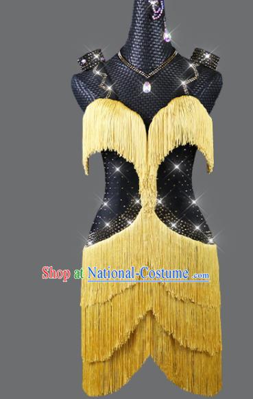 Professional Women Latin Dance Competition Yellow Tassel Dress Dance Performance Costume Group Dancing Clothing Cha Cha Fashion