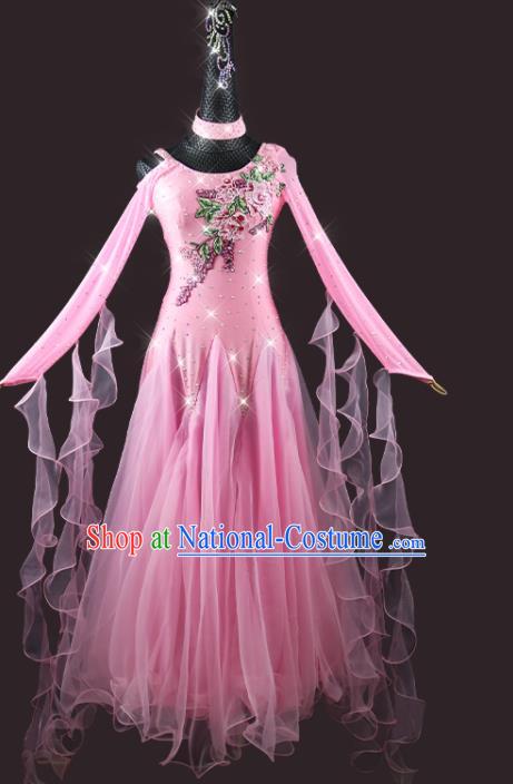 Top Social Dancing Uniform Modern Dance Pink Dress International Dance Competition Garment Costume Ballroom Waltz Clothing