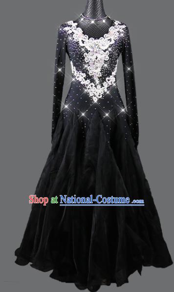 Top Ballroom Waltz Clothing Social Dancing Uniform Modern Dance Black Dress International Dance Competition Garment Costume