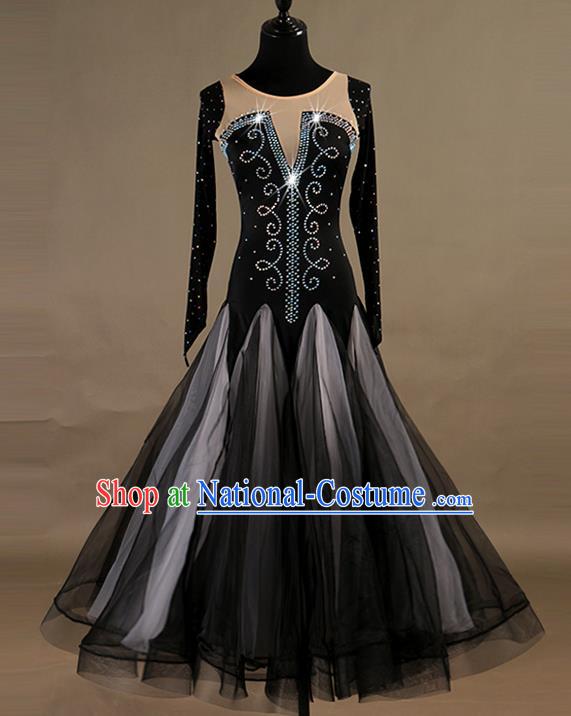 Professional International Dance Competition Costume Waltz Group Dancing Clothing Ballroom Dance Fashion Women Modern Dance Black Dress