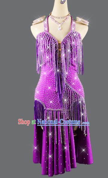 Professional Dancing Competition Clothing Latin Dance Purple Dress Rumba Dance Costume Women Cha Cha Sexy Fashion