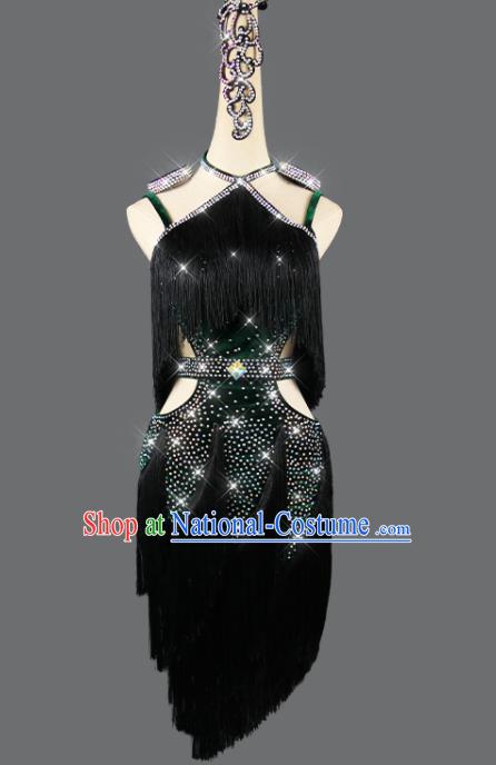 Professional Women Cha Cha Sexy Fashion Dancing Competition Clothing Latin Dance Green Velvet Dress Rumba Dance Costume