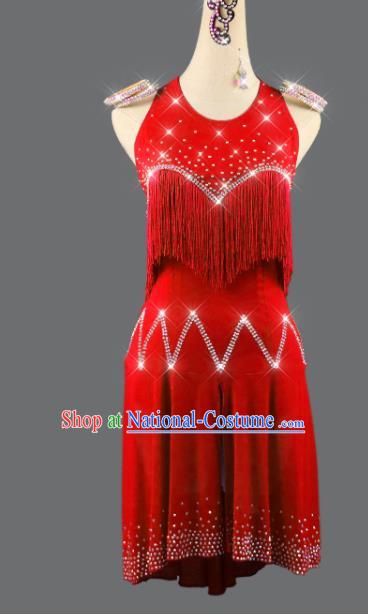 Professional International Dancing Red Dress Rumba Dance Costume Women Cha Cha Sexy Fashion Latin Dance Competition Clothing