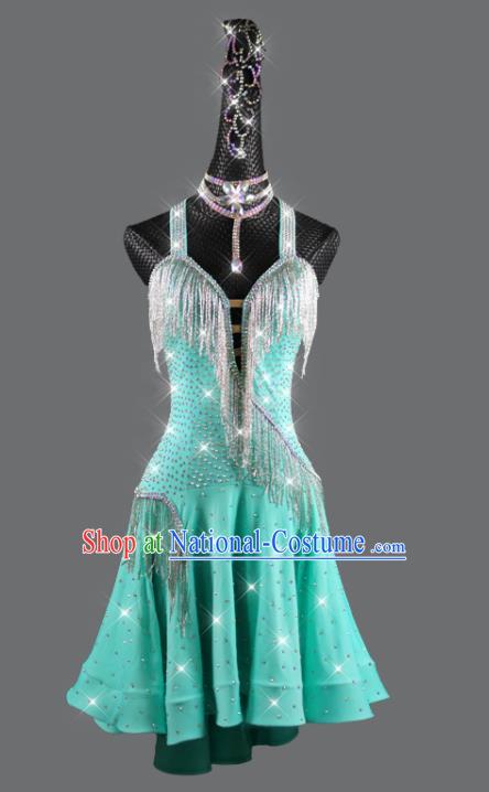 Professional Latin Dance Sexy Green Dress Cha Cha Costume Women Dancing Competition Clothing Rumba Dance Fashion