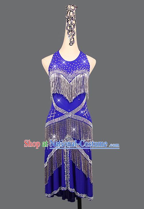 Professional Latin Dance Royalblue Dress Women Cha Cha Costume Dancing Competition Clothing Rumba Dance Sexy Fashion