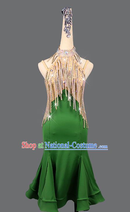 Professional Dancing Competition Clothing Rumba Dance Sexy Fashion Latin Dance Green Dress Women Cha Cha Costume