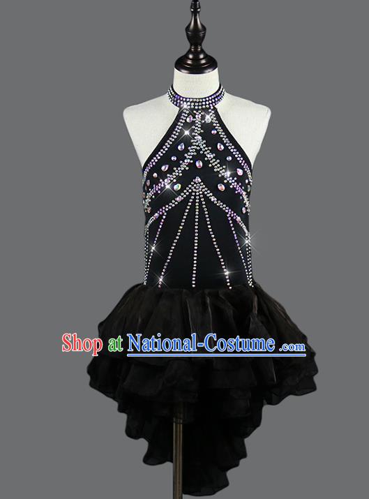 Professional Women Cha Cha Competition Costume Dancing Clothing Rumba Dance Fashion Latin Dance Black Lace Dress