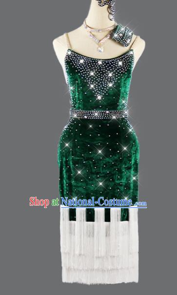 Professional Cha Cha Clothing Dancing Garment Latin Dance Competition Green Velvet Dress Women Rumba Dance Costume