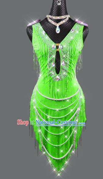 Professional Latin Dance Clothing Rumba Dance Sexy Green Dress Cha Cha Costume Women Dancing Competition Fashion