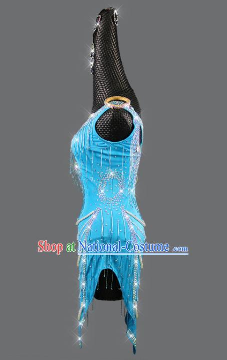 Professional Women Dancing Competition Fashion Latin Dance Clothing Rumba Dance Sexy Blue Dress Cha Cha Costume