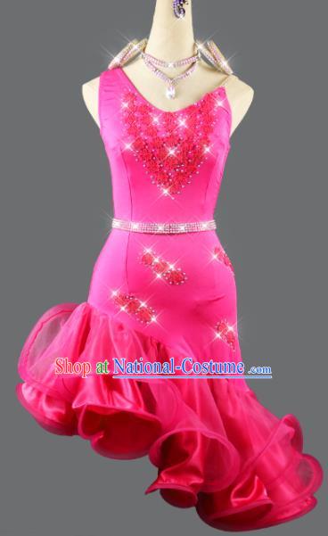 Professional Cha Cha Costume Women Dancing Competition Fashion Latin Dance Clothing Rumba Dance Sexy Rosy Dress