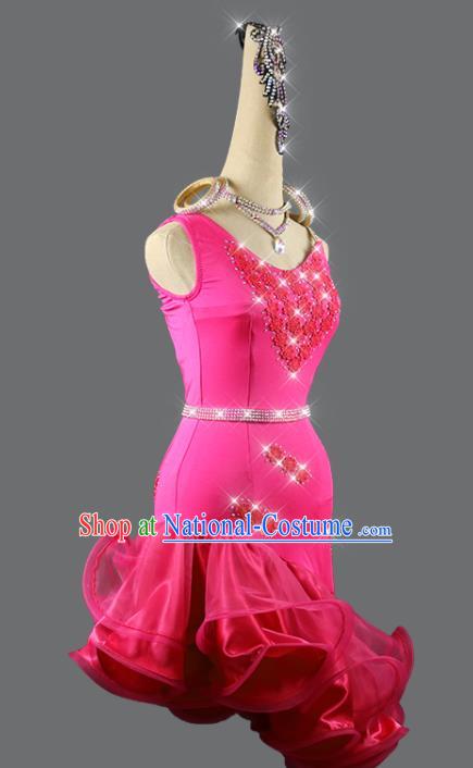 Professional Cha Cha Costume Women Dancing Competition Fashion Latin Dance Clothing Rumba Dance Sexy Rosy Dress