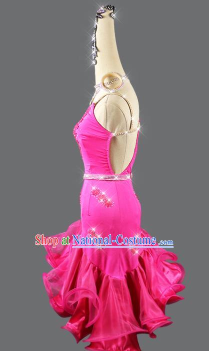 Professional Cha Cha Costume Women Dancing Competition Fashion Latin Dance Clothing Rumba Dance Sexy Rosy Dress